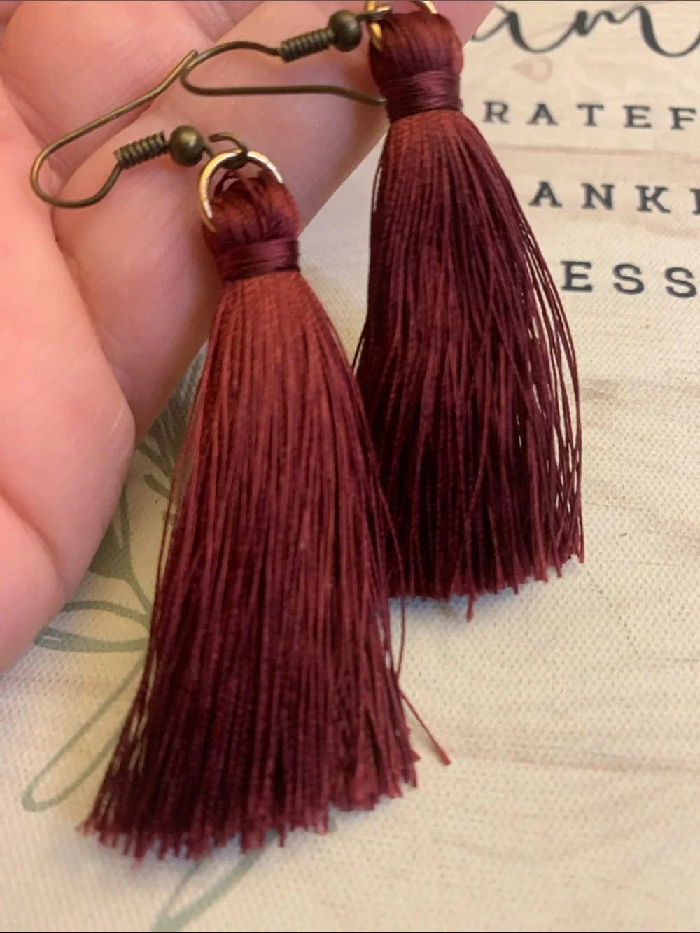 Maroon silk-thread tassel earrings
